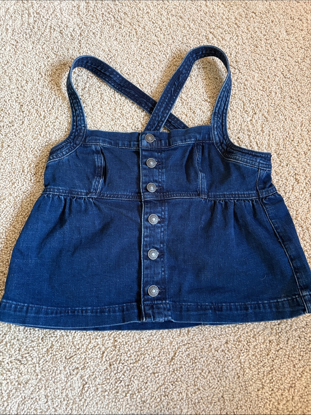 American Eagle Outfitters Girls' Dark Blue Denim Button-Front Pinafore